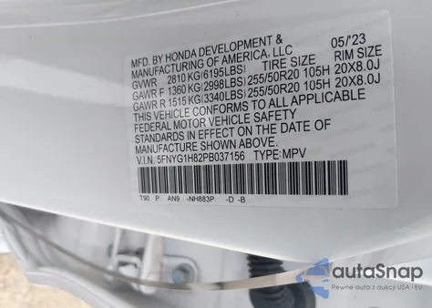 2023 Honda Pilot Awd Elite from USA, damaged, VIN 5FNYG1H82PB037156